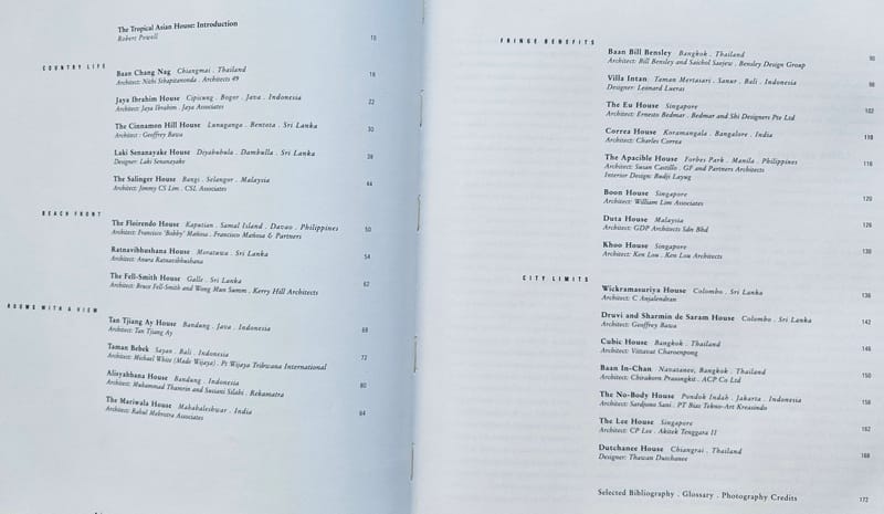 Contents of Book Tropical Houses