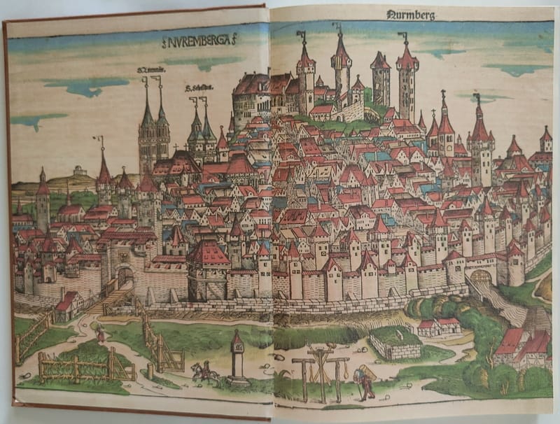 Inner page of cover and first page Chronicles of the World